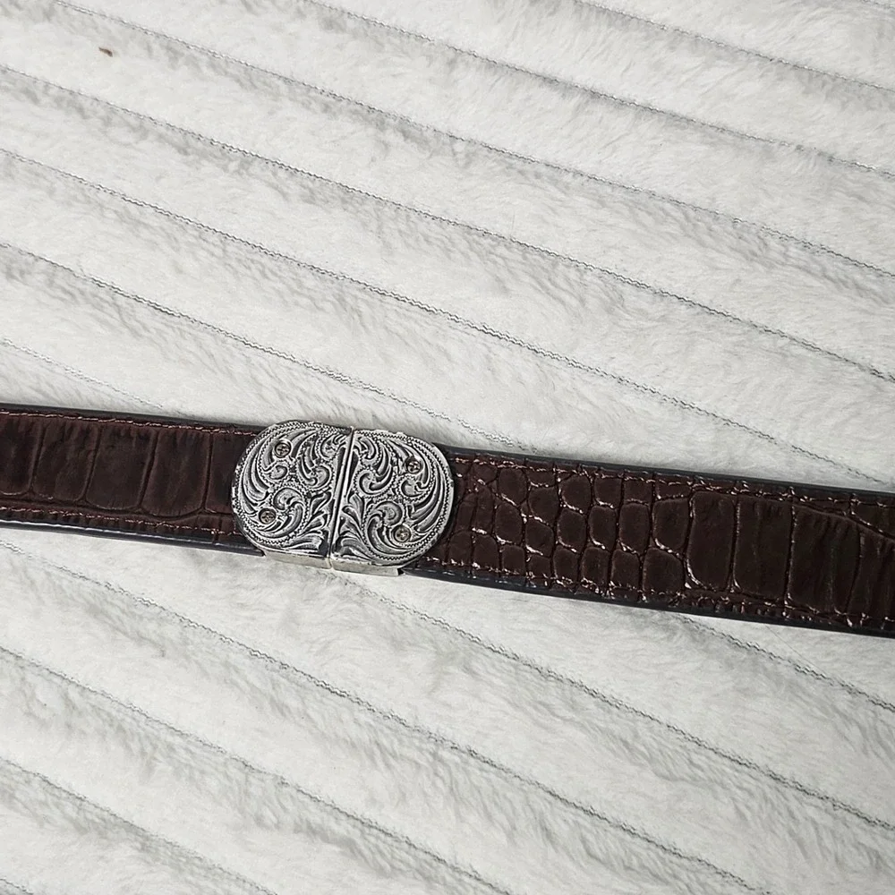 Western Leather Belt 32 Brown Croc Embossed Silver Buckle Cowboy Cowgirl Rodeo - Picture 12 of 15